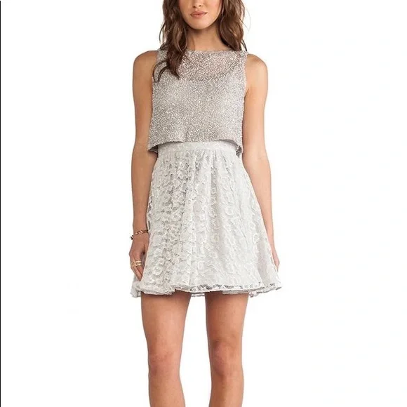 Alice + Olivia | Dresses | Alice Olivia Gray Beaded Cocktail Dress |  Poshmark